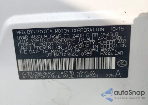 2016 Lexus Is 200T from USA, damaged, VIN JTHBA1D24G5010985